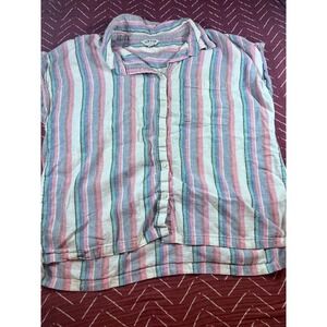 ORVIS Women's Striped Linen Blend Button Down Shirt Top‎ Size L